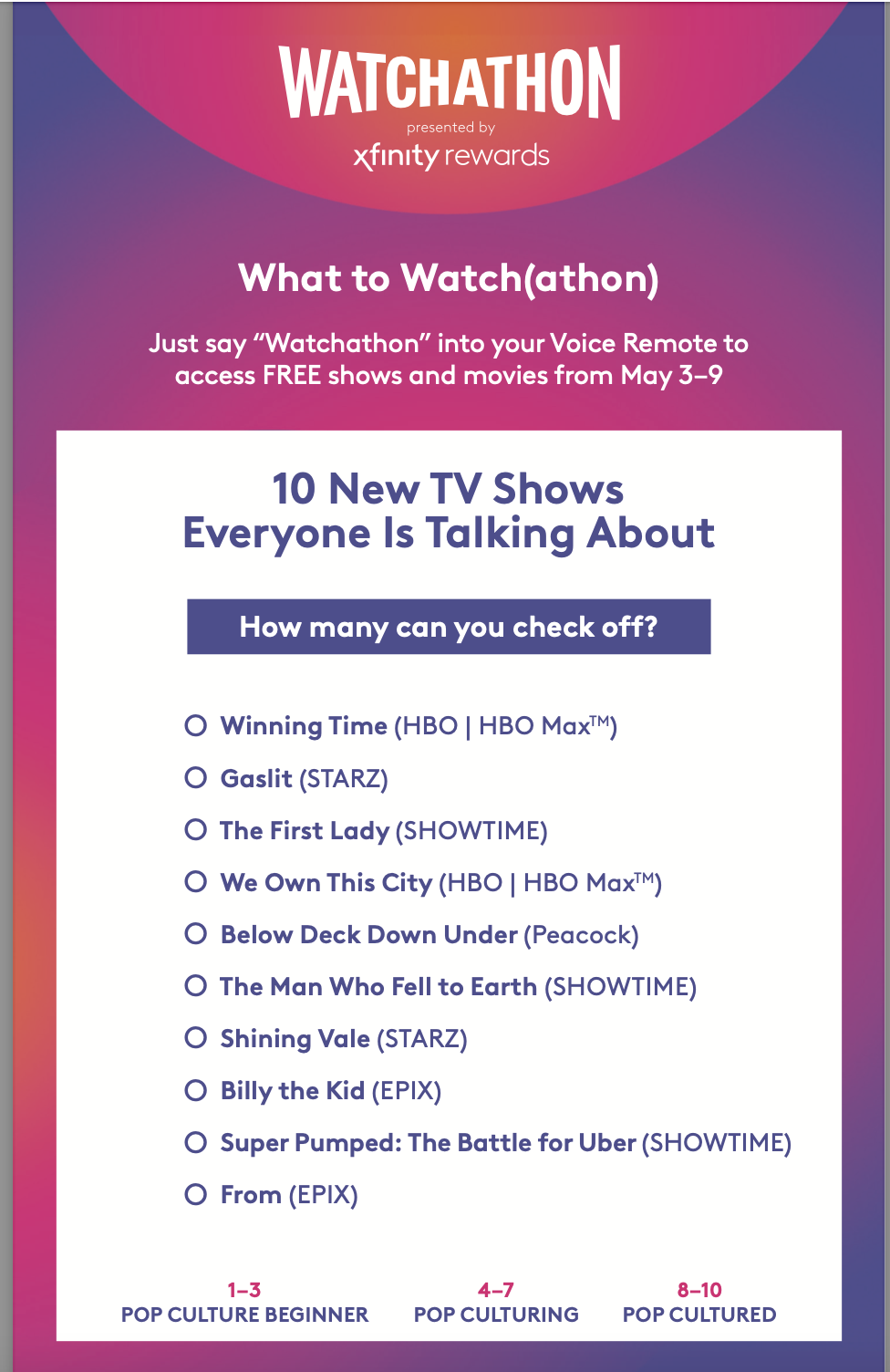 Xfinity Watchathon - Pop Culture
